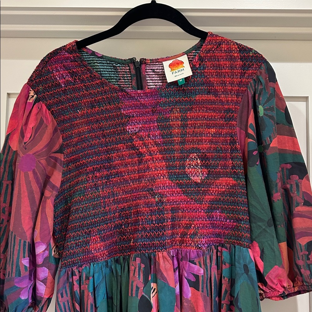 Farm Rio, Bird Flowers smocked top dress, size M
